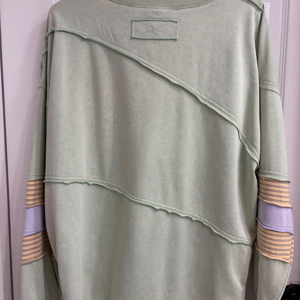 New Easel Terry Knit Color Block Sweatshirt Pullover Oversized Cotton Sage Small - Picture 6 of 6
